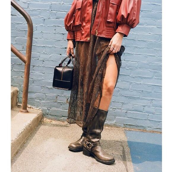 Steve Madden Rocky Distressed Leather Buckle Hardware Tall Moto Engineer Boots - Picture 4 of 16